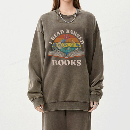 Pagewings I Read Banned Books Unisex Washed Sweatshirt