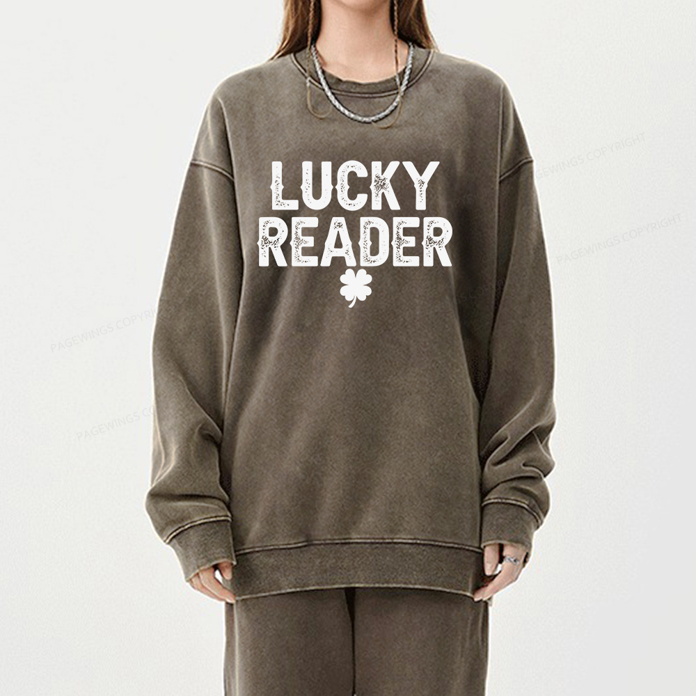 Pagewings Lucky and Lucky Fucker Graphic Tees Unisex Washed Sweatshirt