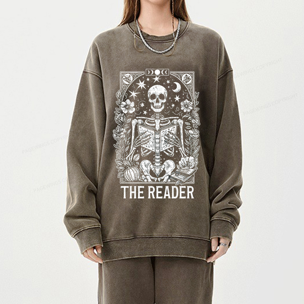Pagewings The Reader Tarot Card Shirt Unisex Washed Sweatshirt