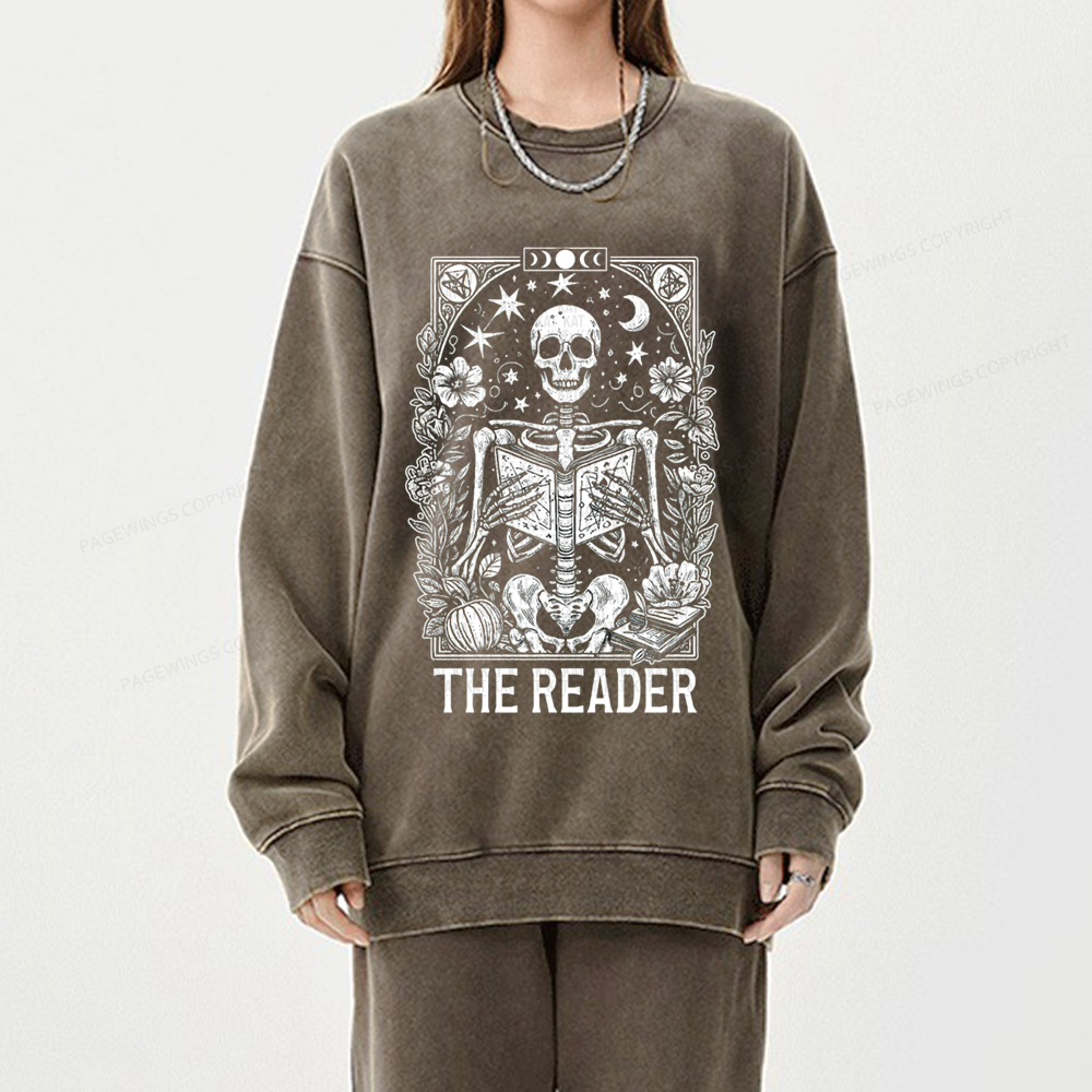 Pagewings The Reader Tarot Card Shirt Unisex Washed Sweatshirt