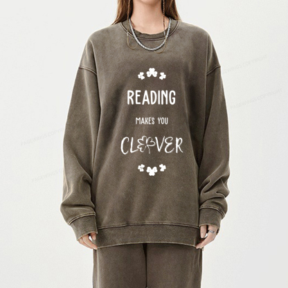 Pagewings Reading makes you clevr Is Totally Unisex Washed Sweatshirt