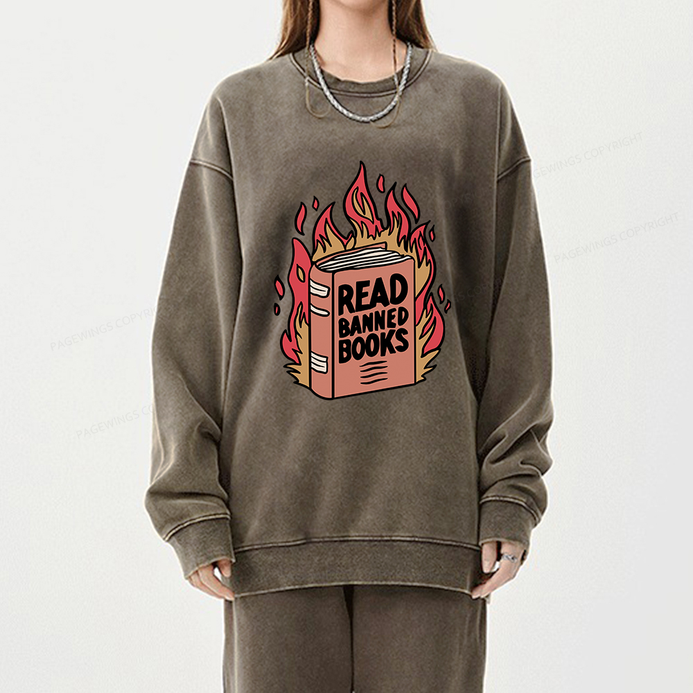 Pagewings Read Banned Books Shirt Unisex Washed Sweatshirt