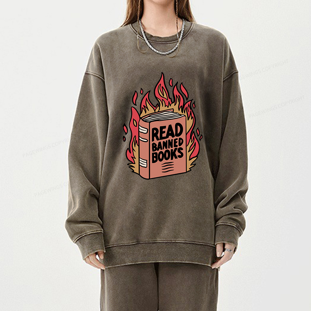 Pagewings Read Banned Books Shirt Unisex Washed Sweatshirt