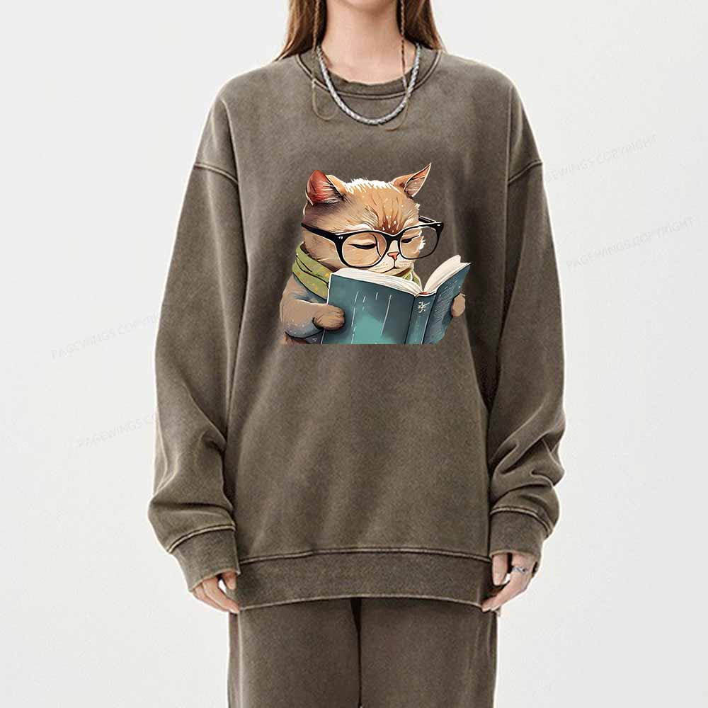 Pagewings Animals Reading Books Unisex Washed Sweatshirt