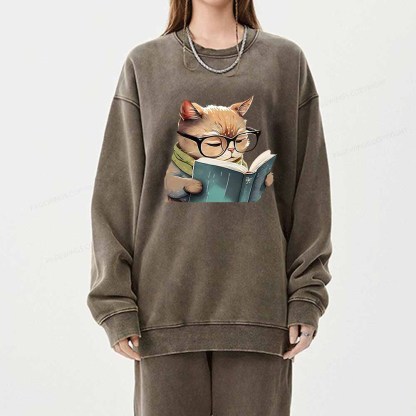 Pagewings Animals Reading Books Unisex Washed Sweatshirt
