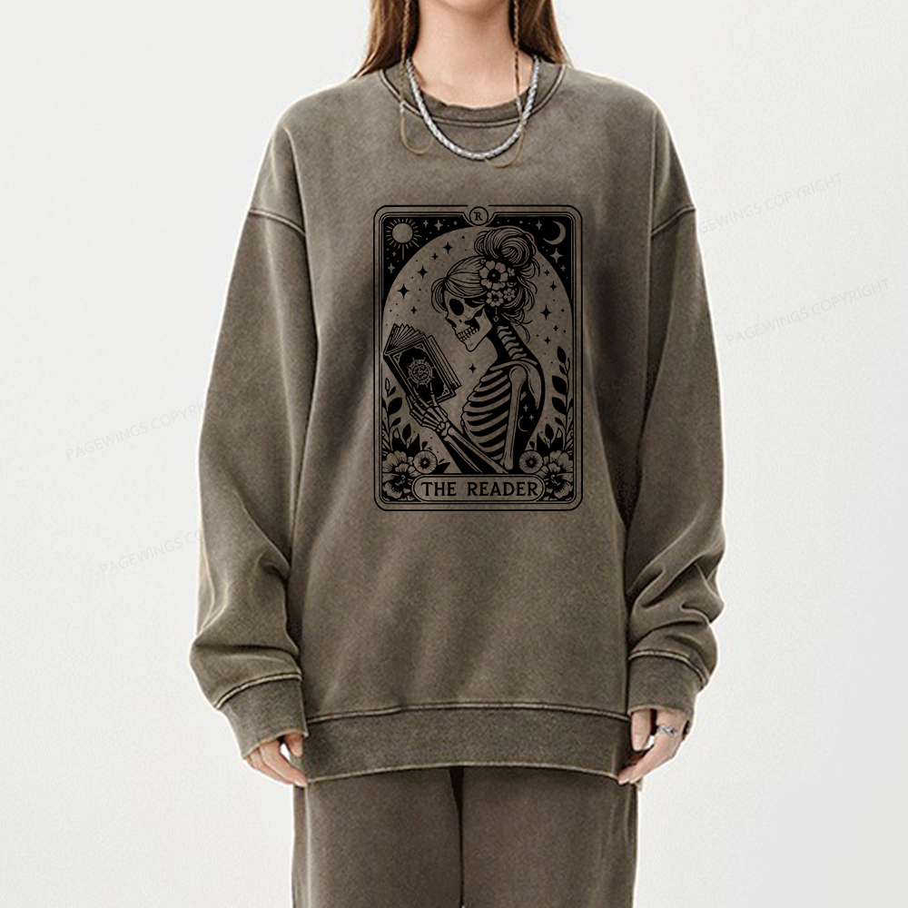 Pagewings Tarot Lover Gift Halloween Skeleton Tee Unisex Washed Sweatshirt