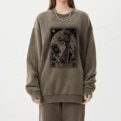 Pagewings Tarot Lover Gift Halloween Skeleton Tee Unisex Washed Sweatshirt
