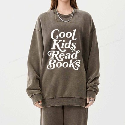 Pagewings Cool Kids Read Books Unisex Washed Sweatshirt