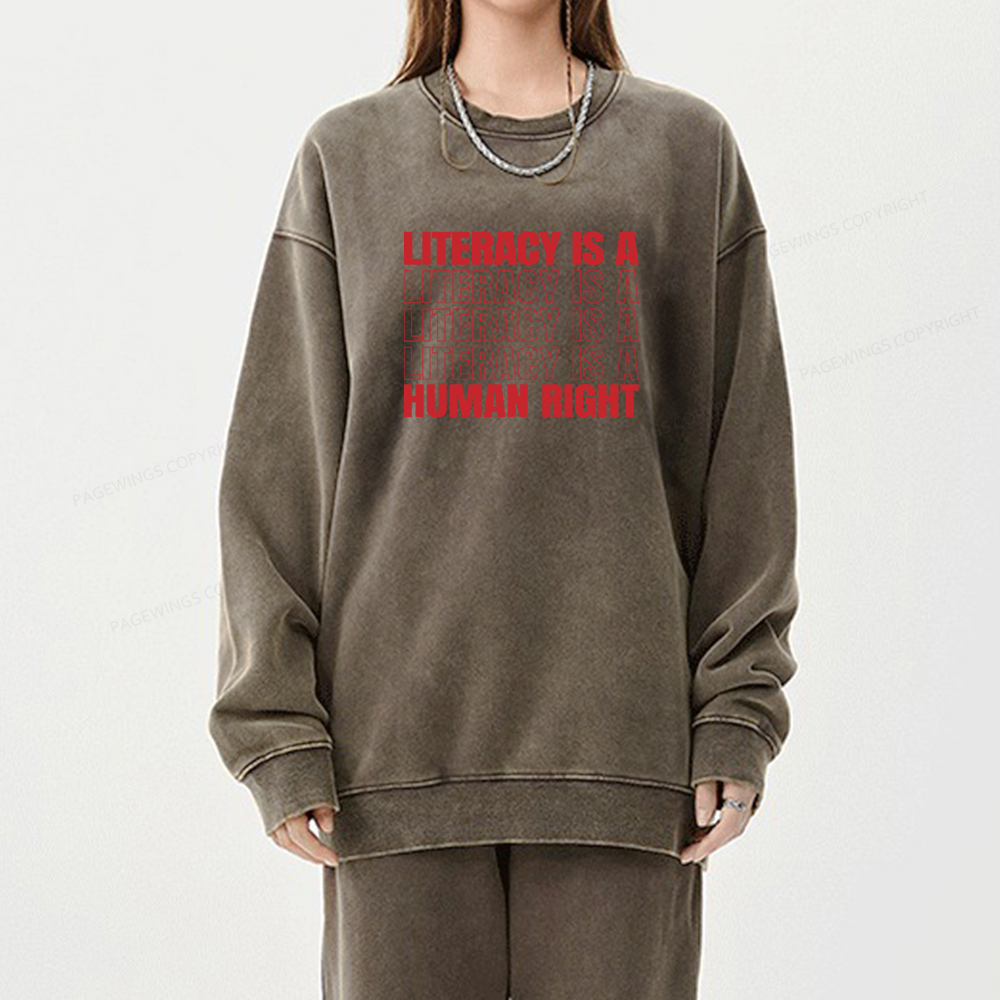 Pagewings Literacy Is A Human Right Unisex Washed Sweatshirt