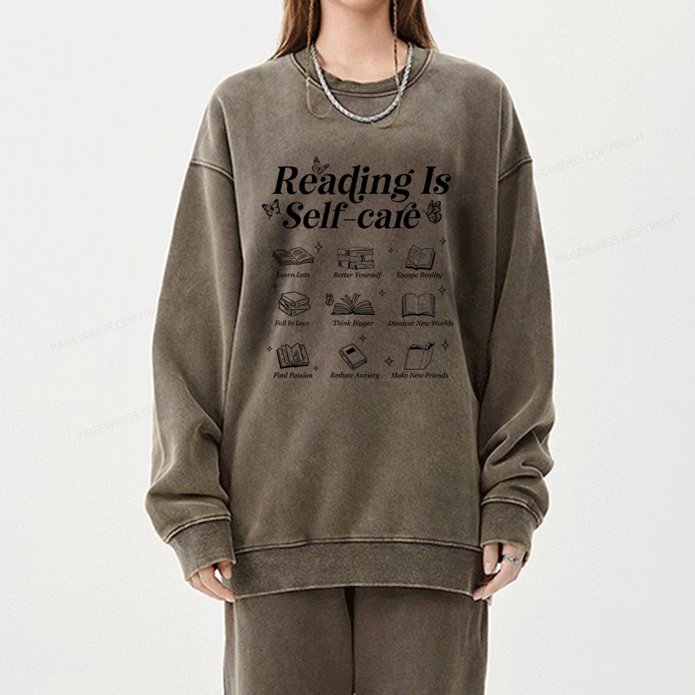 Pagewings Reading Is Self Care Unisex Washed Sweatshirt