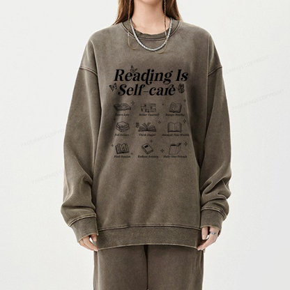 Pagewings Reading Is Self Care Unisex Washed Sweatshirt