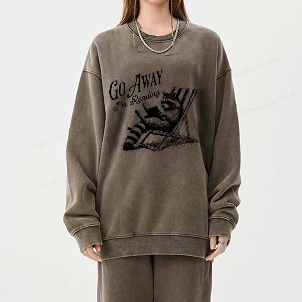 Pagewings Funny Raccoon Book Lover Tshirt Unisex Washed Sweatshirt