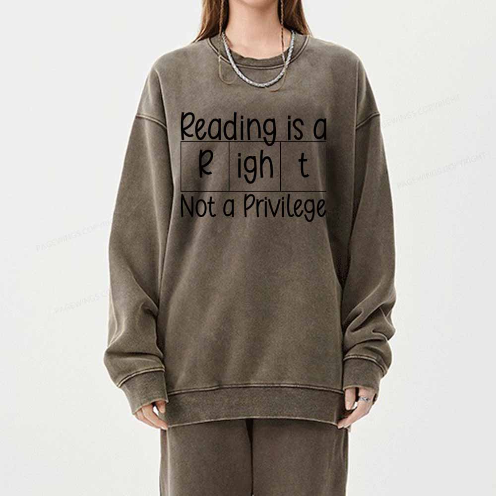 Pagewings Reading is a Right Not a Privilege Unisex Washed Sweatshirt
