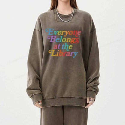 Pagewings Everyone belongs at the library Unisex Washed Sweatshirt