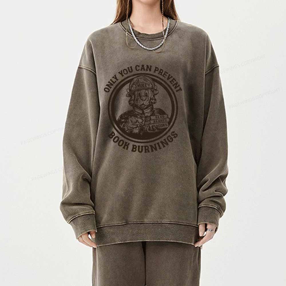 Pagewings Prevent Book Burnings Unisex Washed Sweatshirt