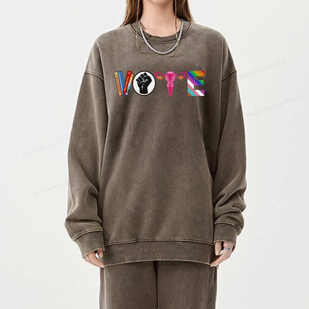 Pagewings VOTE Banned Books T-Shirt Unisex Washed Sweatshirt