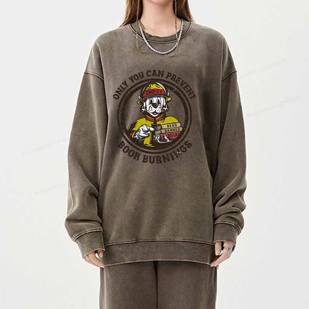 Pagewings Prevent Book Burnings Unisex Washed Sweatshirt