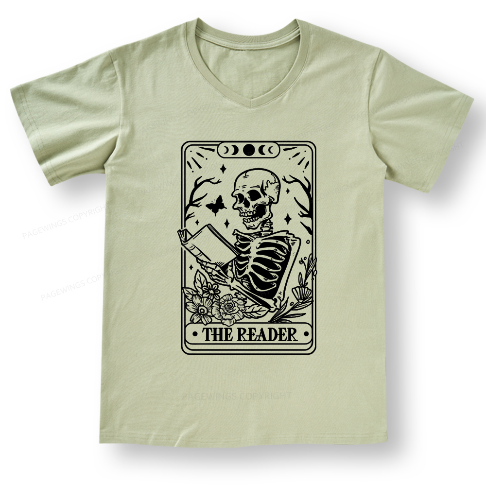 Pagewings Halloween The Reader Tarot Card V-neck T-shirt