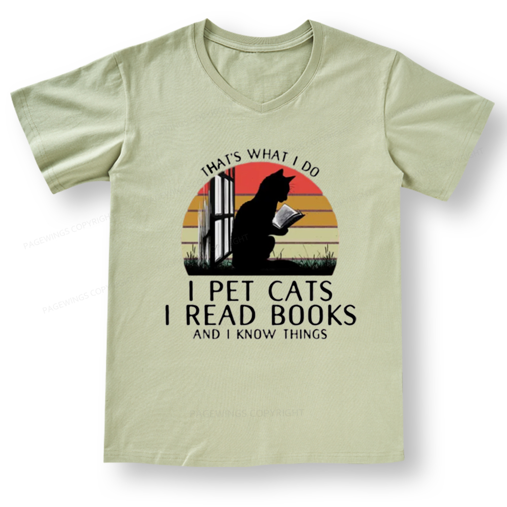 Pagewings Cat And Book V-neck T-shirt