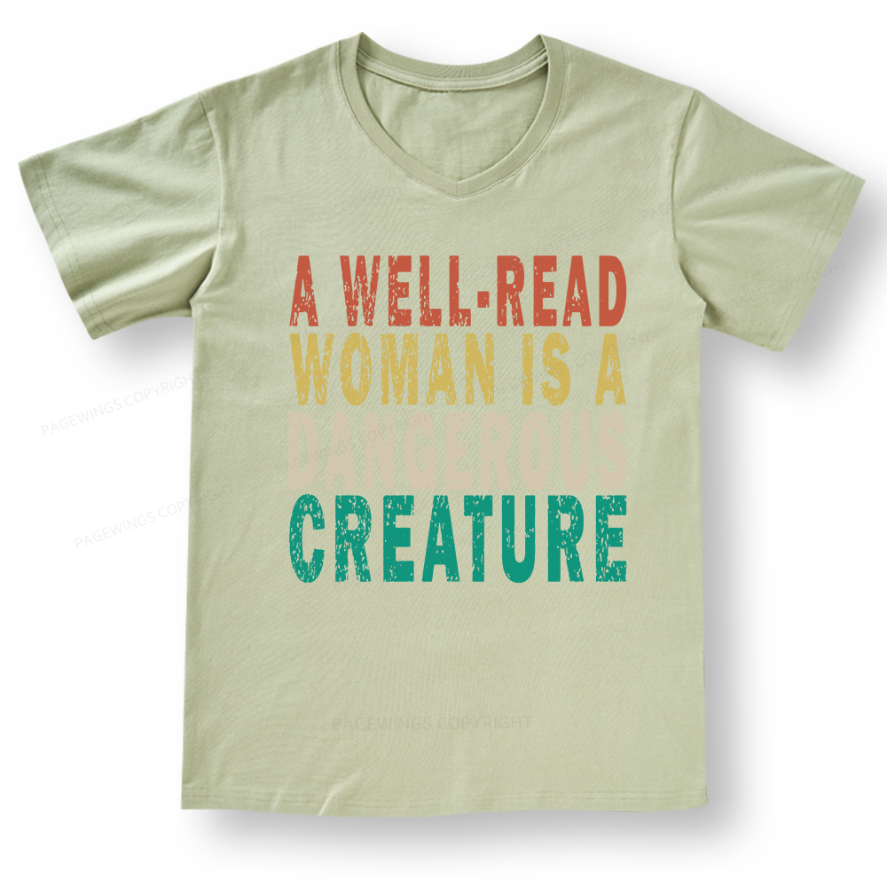 Pagewings A Well-Read Woman Is A Dangerous Creature V-neck T-shirt
