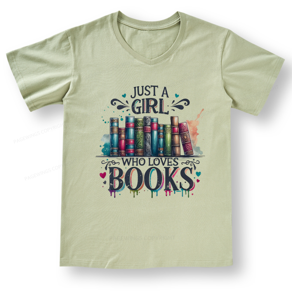 Pagewings Just A Girl Who Loves Books V-neck T-shirt