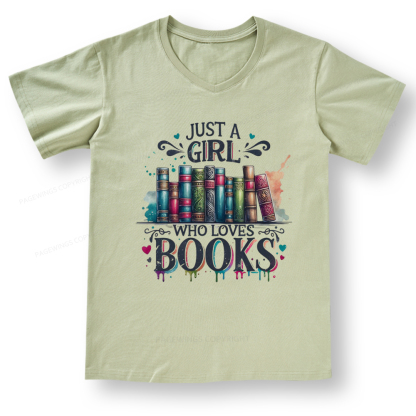 Pagewings Just A Girl Who Loves Books V-neck T-shirt