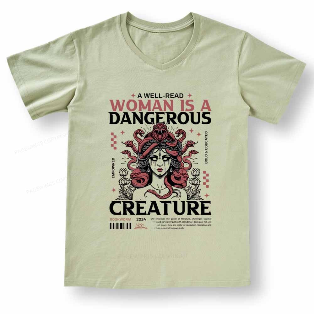 Pagewings A Well-Read Woman is A Dangerous Creature V-neck T-shirt