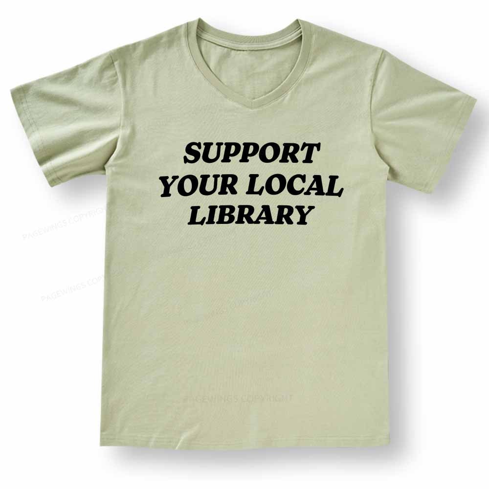 Pagewings Support Your Local Library V-neck T-shirt
