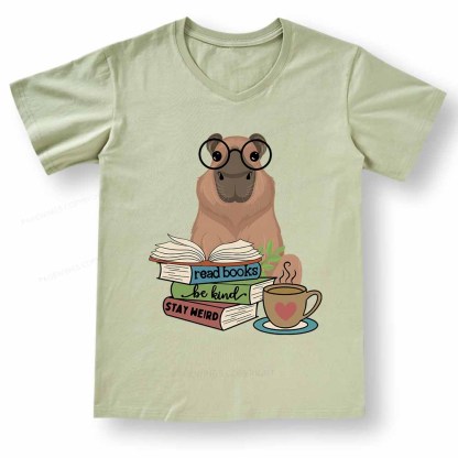 Pagewings Capybara Reading V-neck T-shirt