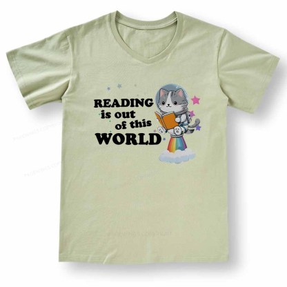 Pagewings Cat Reading in Space V-neck T-shirt