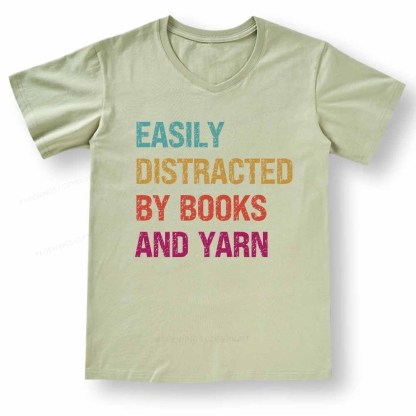 Pagewings Easily Distracted By Books And Yarn V-neck T-shirt