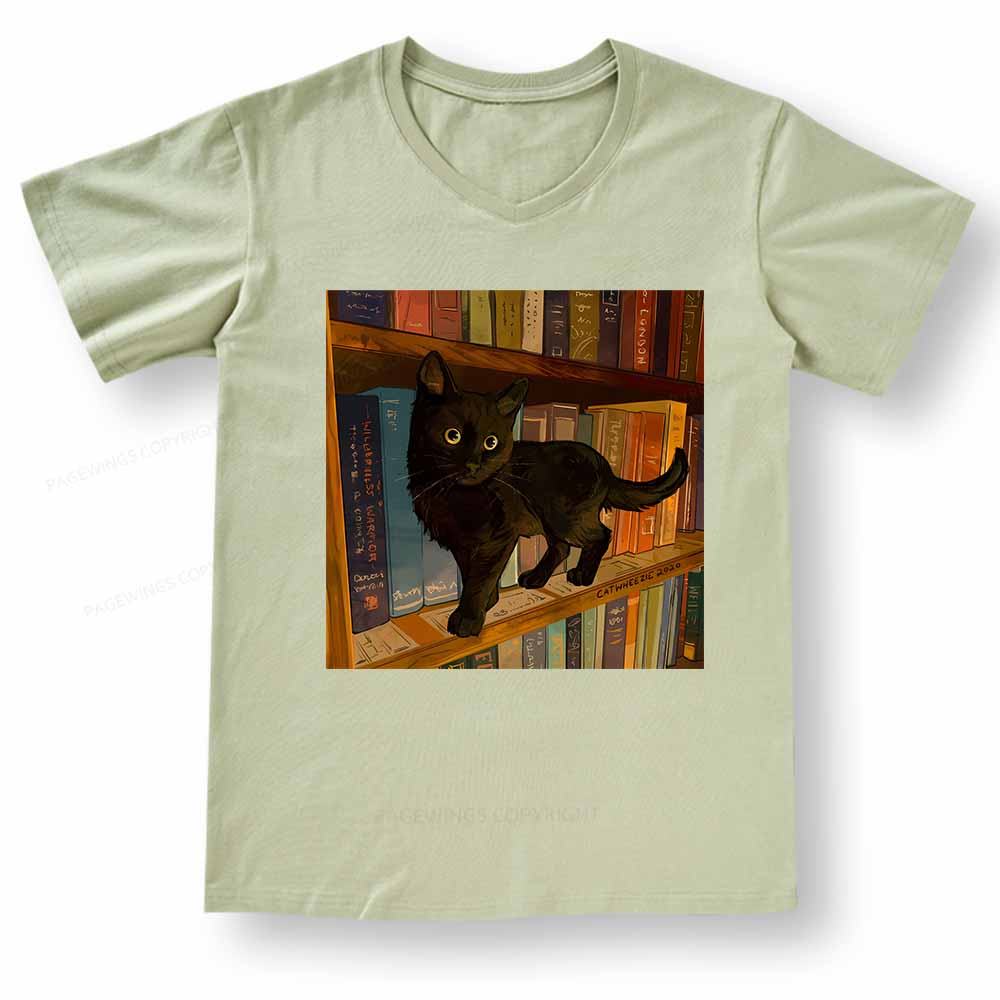 Pagewings  Little Library Cat V-neck T-shirt