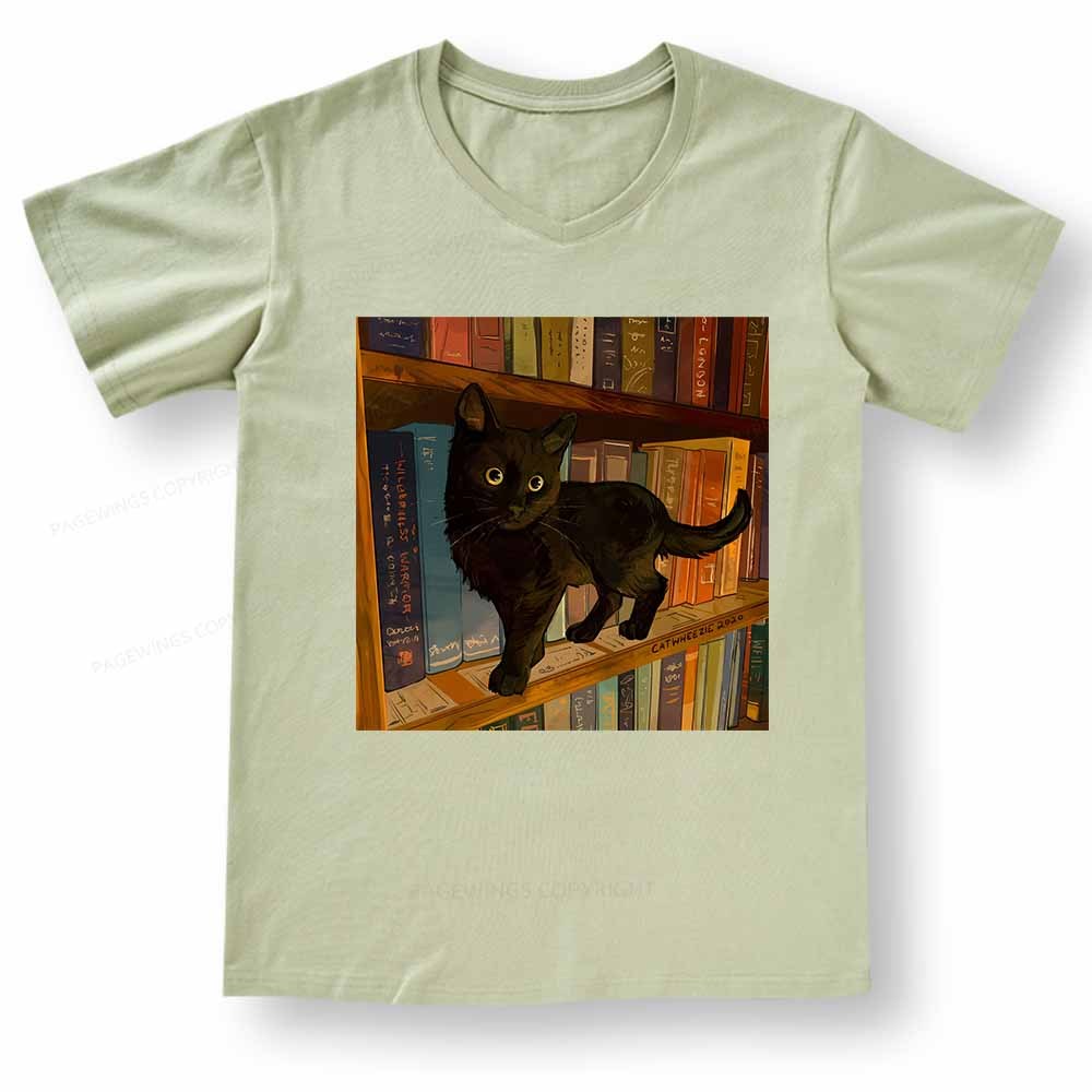 Pagewings Little Library Cat V-neck T-shirt