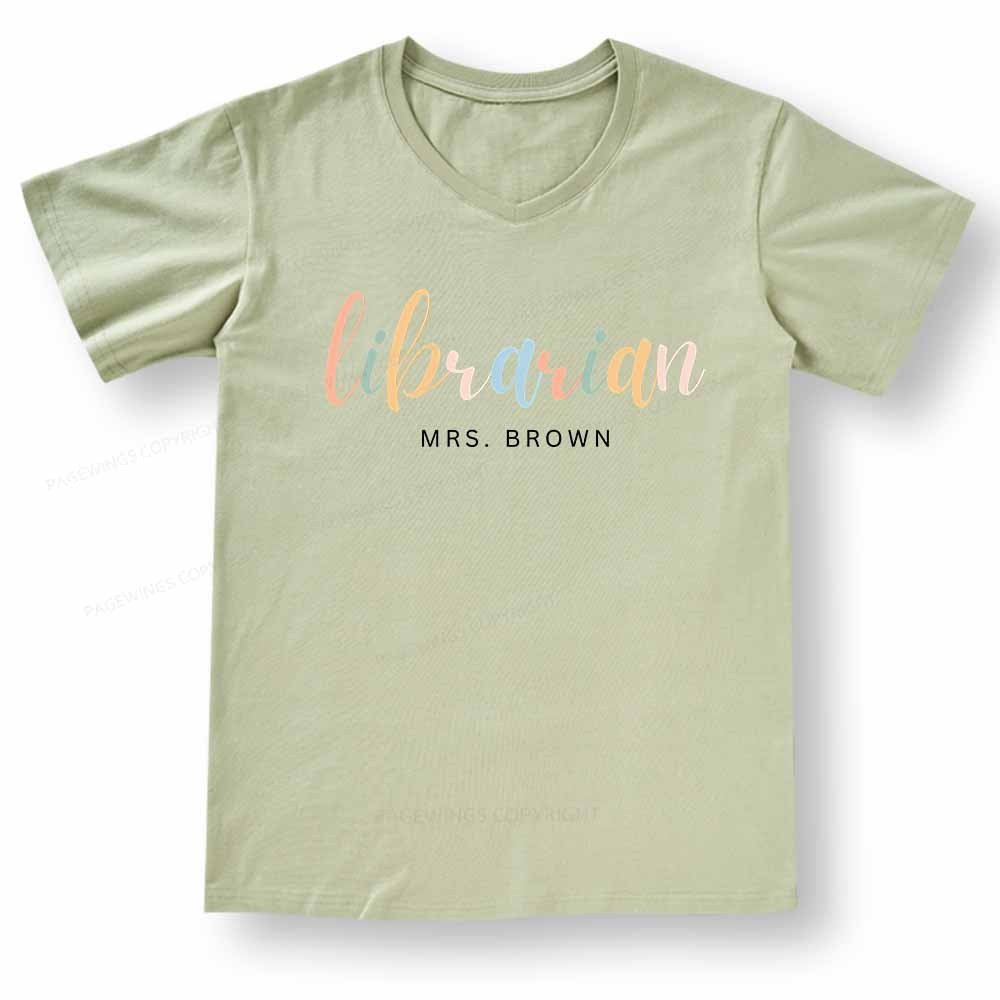 Pagewings Vintage Library Rainbow V-neck T-shirt