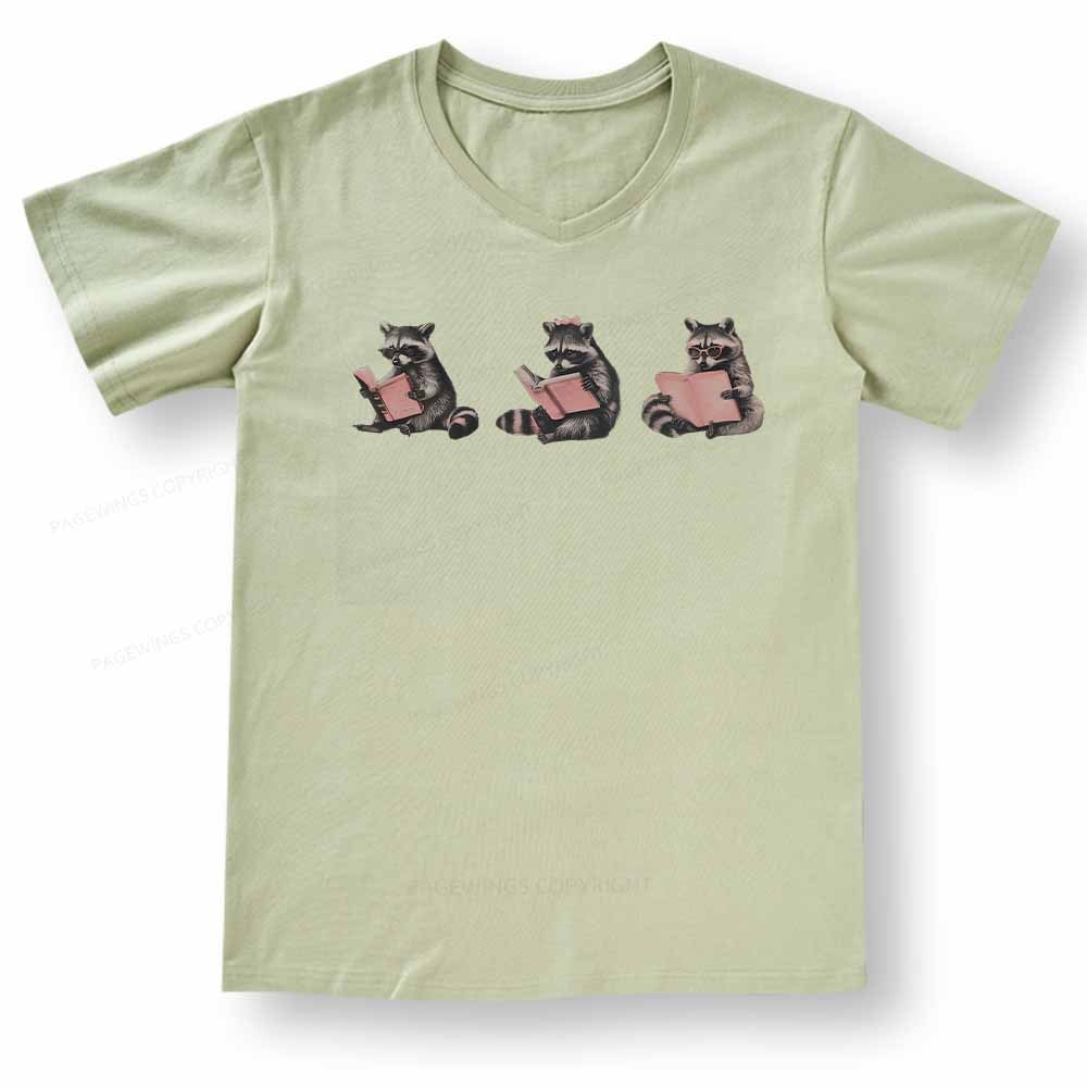 Pagewings Funny Raccoon Bookish Gift V-neck T-shirt