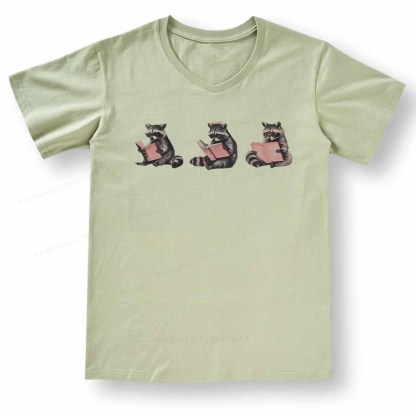 Pagewings Funny Raccoon Bookish Gift V-neck T-shirt