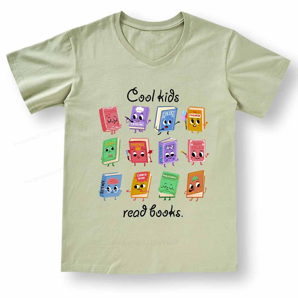 PagewingsCool Kids Read Books Gift V-neck T-shirt