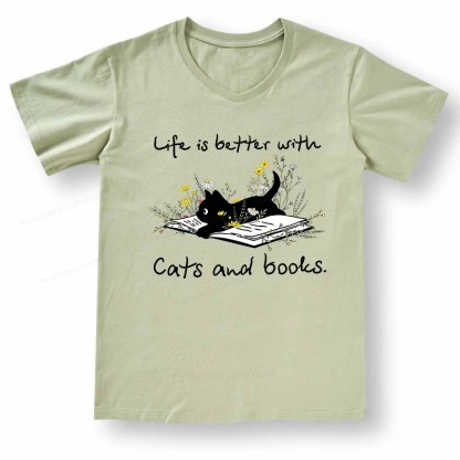 Pagewings Life Is Better With Cats And Books V-neck T-shirt