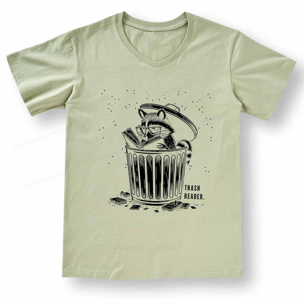 Pagewings Trash Reader Raccoon - Book Quote V-neck T-shirt