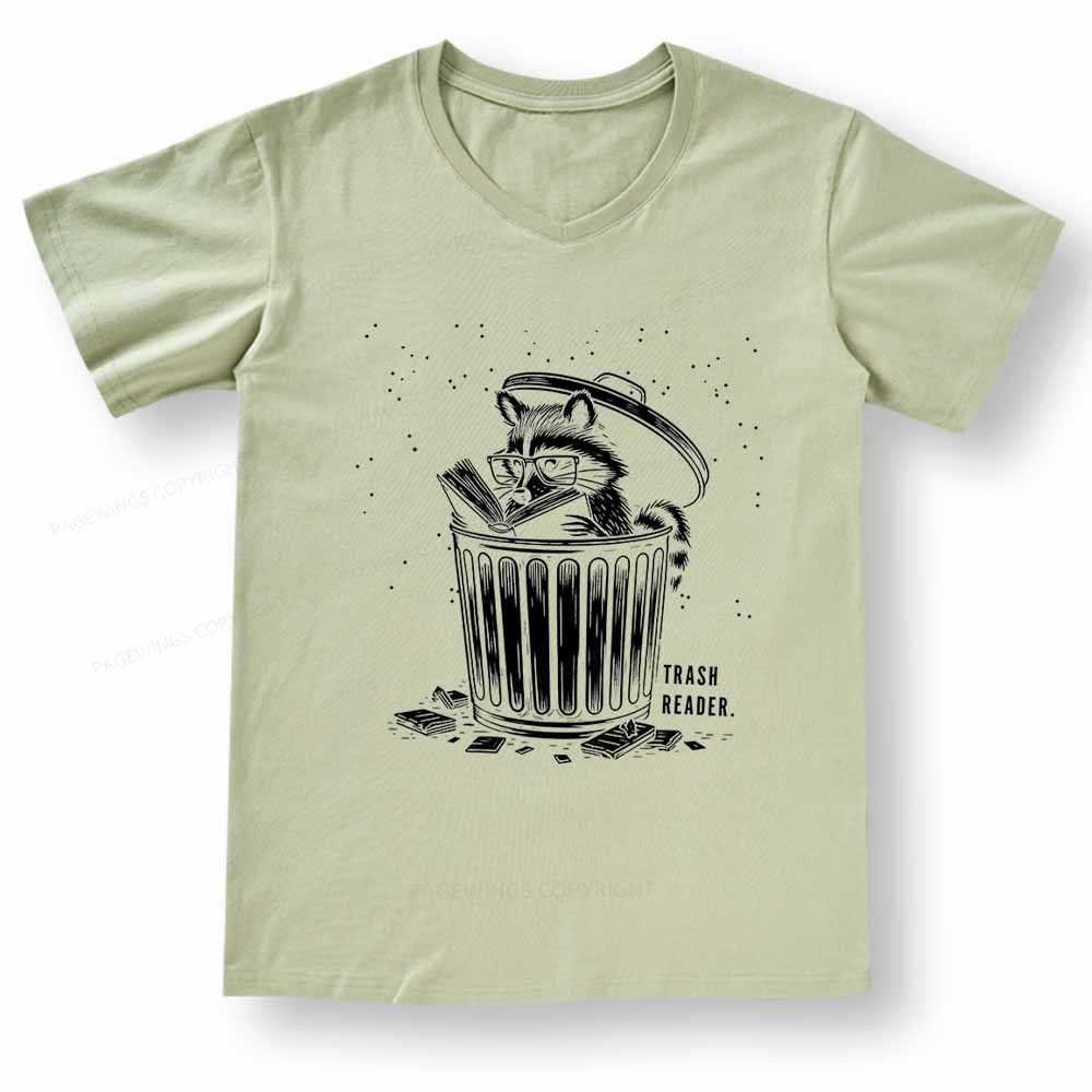 Pagewings Trash Reader Raccoon - Book Quote V-neck T-shirt