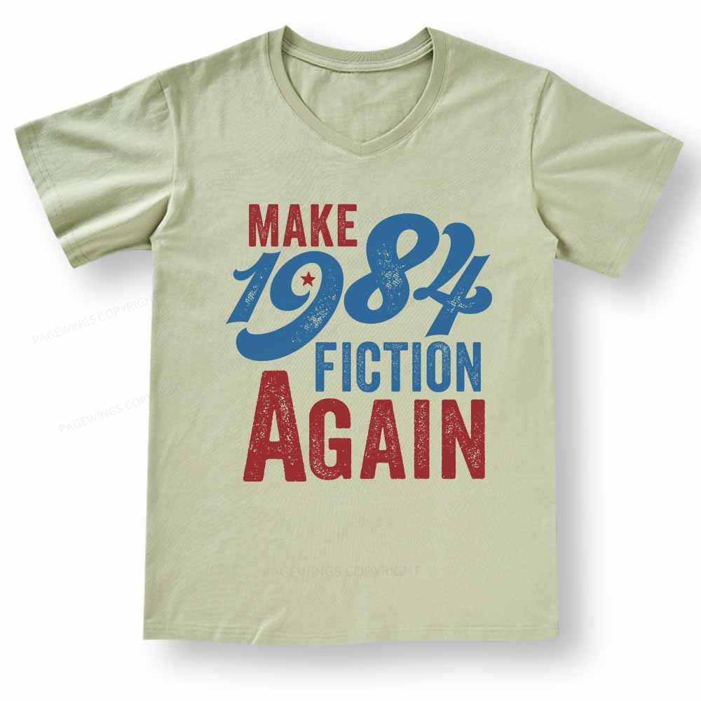 Pagewings Make 1984 Fiction Again Solid and Distressed V-neck T-shirt