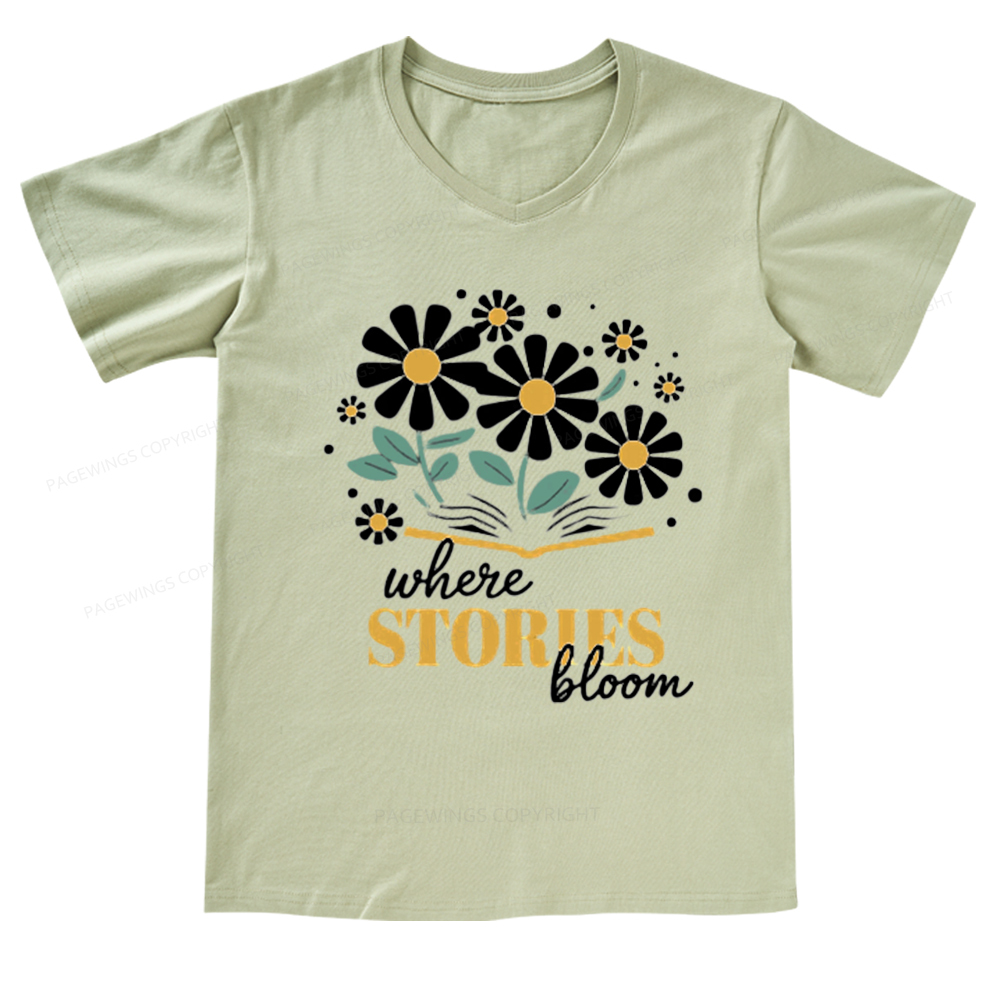 Pagewings Where Stories Bloom V-neck T-shirt
