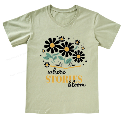 Pagewings Where Stories Bloom V-neck T-shirt