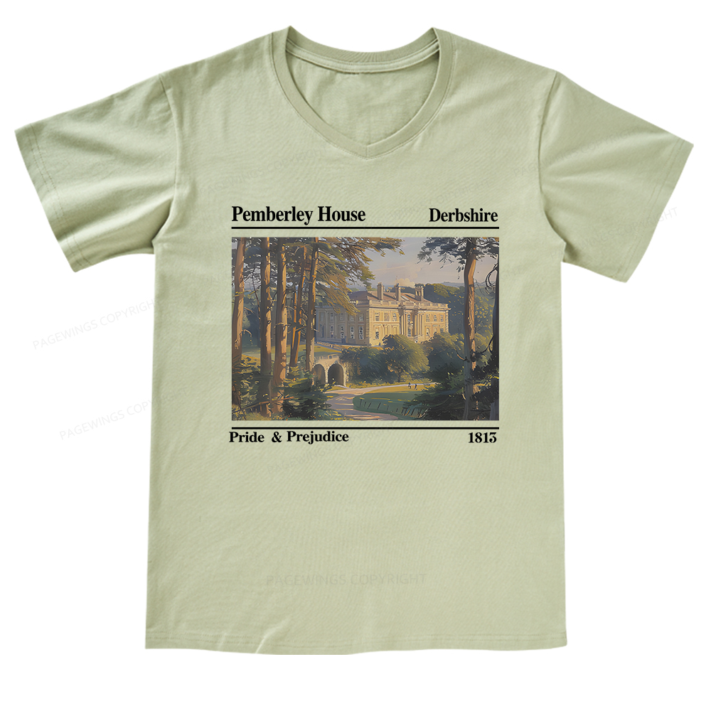 Pagewings Pride and Prejudice Pemberley House V-neck T-shirt
