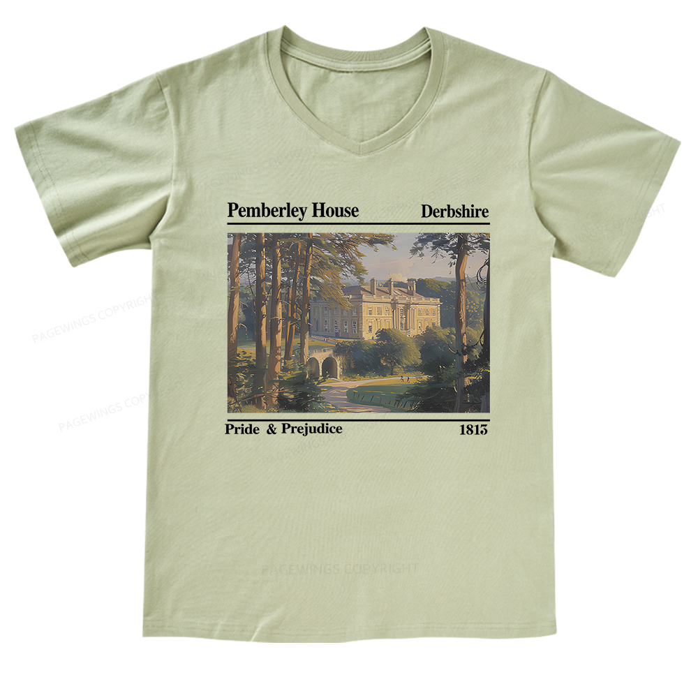 Pagewings Pride and Prejudice Pemberley House V-neck T-shirt