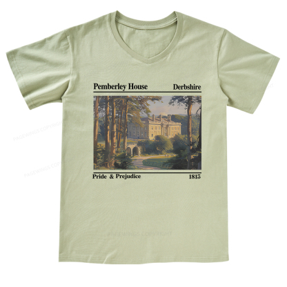 Pagewings Pride and Prejudice Pemberley House V-neck T-shirt