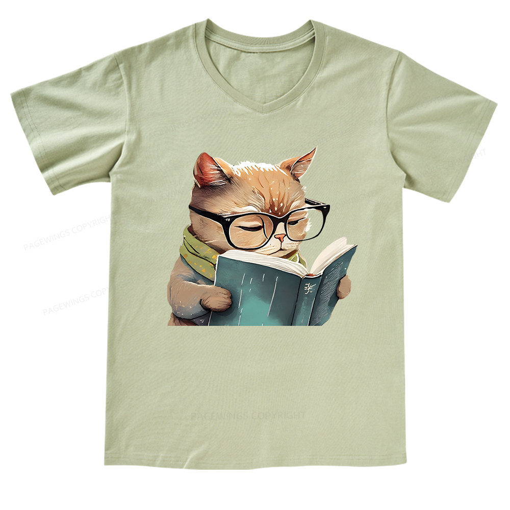 Pagewings Animals Reading Books V-neck T-shirt