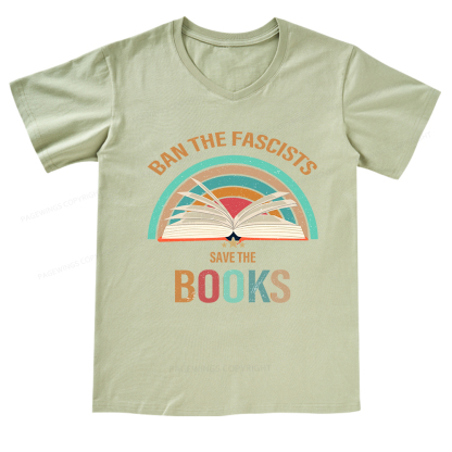 Pagewings Ban The Fascists Save The Book V-neck T-shirt 
