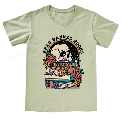 Pagewings Read Banned Book Floral V-neck T-shirt 
