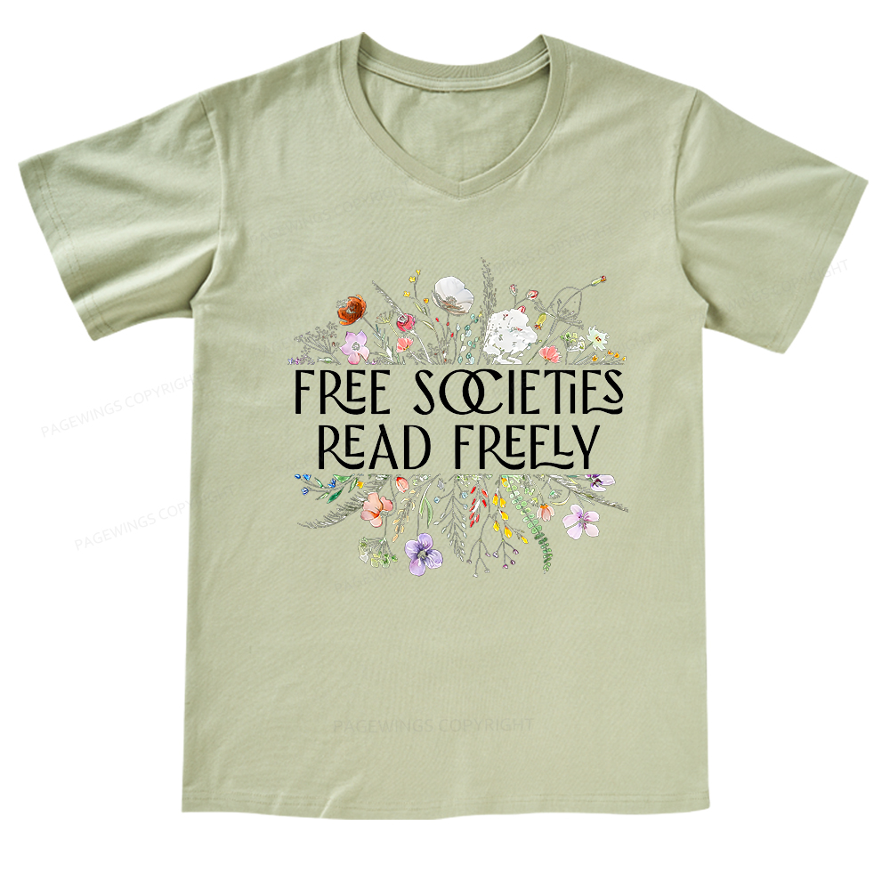 Pagewings Free Societies Read Freely V-neck T-shirt
